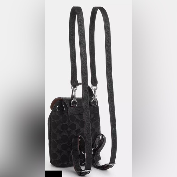 Coach Backpack NWOT Signature Black Denim Convertible Backpack red trim $398 - Picture 5 of 9